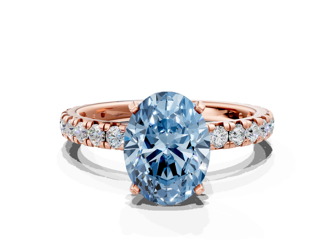 Rose gold Fancy Blue Oval  Cut Diamond Pavé Band with Four-Prong Setting_21