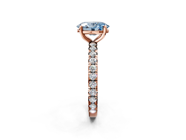 Rose gold Fancy Blue Oval  Cut Diamond Pavé Band with Four-Prong Setting