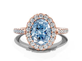 Rose gold Fancy Blue Oval Cut Diamond Pavé Halo Ring with Four-Prong Setting_36
