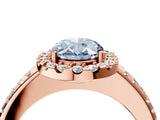 Rose gold Fancy Blue Oval Cut Diamond Pavé Halo Ring with Four-Prong Setting_40