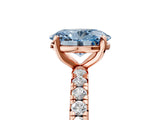 Rose gold Fancy Blue Oval Cut Diamond Pavé Solitaire Ring with Round Band and Prong Setting_17