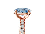 Rose gold Fancy Blue Oval Cut Diamond Pavé Solitaire Ring with Round Band and Prong Setting_29