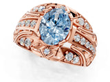 Rose gold Fancy Blue Oval Cut Diamond Pave Art Deco Split Shank Ring with Four-Prong Setting_1