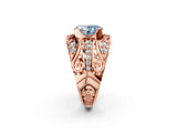 Rose gold Fancy Blue Oval Cut Diamond Pave Art Deco Split Shank Ring with Four-Prong Setting_2