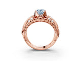 Rose gold Fancy Blue Oval Cut Diamond Pave Art Deco Split Shank Ring with Four-Prong Setting_3