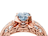 Rose gold Fancy Blue Oval Cut Diamond Pave Art Deco Split Shank Ring with Four-Prong Setting_4
