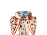 Rose gold Fancy Blue Oval Cut Diamond Pave Art Deco Split Shank Ring with Four-Prong Setting_5