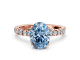 Rose gold Fancy Blue Oval Cut Diamond Pave Band Solitaire Ring with Four-Prong Setting_58