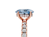 Rose gold Fancy Blue Oval Cut Diamond Pave Band Solitaire Ring with Four-Prong Setting_63