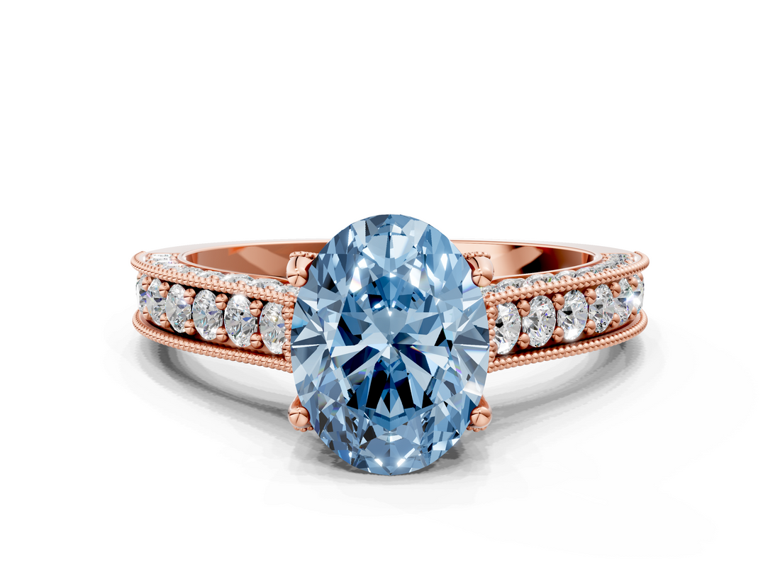 Rose gold Fancy Blue Oval  Cut Diamond Pave Band with Four-Prong Setting_36