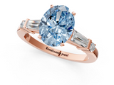 Rose gold Fancy Blue Oval  Cut Diamond Ring with Baguette Side Stones, Channel Set Band, and Four-Prong Setting_4