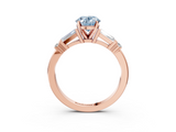 Rose gold Fancy Blue Oval  Cut Diamond Ring with Baguette Side Stones, Channel Set Band, and Four-Prong Setting_6