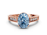 Rose gold Fancy Blue Oval Cut Diamond Ring with Milgrain Pavé Band and Four-Prong Setting_20
