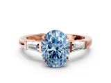 Rose gold Fancy Blue Oval  Cut Diamond Ring with Tapered Baguette Side Stones in Four-Prong Setting_3
