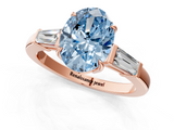 Rose gold Fancy Blue Oval  Cut Diamond Ring with Tapered Baguette Side Stones in Four-Prong Setting_4