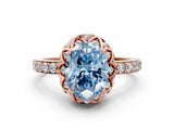 Rose gold Fancy Blue Oval Cut Diamond Scalloped Halo Engagement Ring with Round Shared Prong Band_12