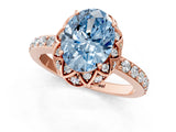Rose gold Fancy Blue Oval Cut Diamond Scalloped Halo Engagement Ring with Round Shared Prong Band_13