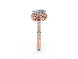 Rose gold Fancy Blue Oval Cut Diamond Scalloped Halo Engagement Ring with Round Shared Prong Band_14