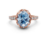 Rose gold Fancy Blue Oval Cut Diamond Scalloped Halo Engagement Ring with Round Shared Prong Band_24