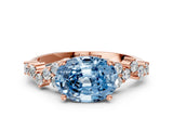 Rose gold Fancy Blue Oval Cut Diamond Scattered Round Accent Ring with Prong Setting_13