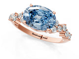 Rose gold Fancy Blue Oval Cut Diamond Scattered Round Accent Ring with Prong Setting_14