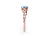 Rose gold Fancy Blue Oval Cut Diamond Scattered Round Accent Ring with Prong Setting_15