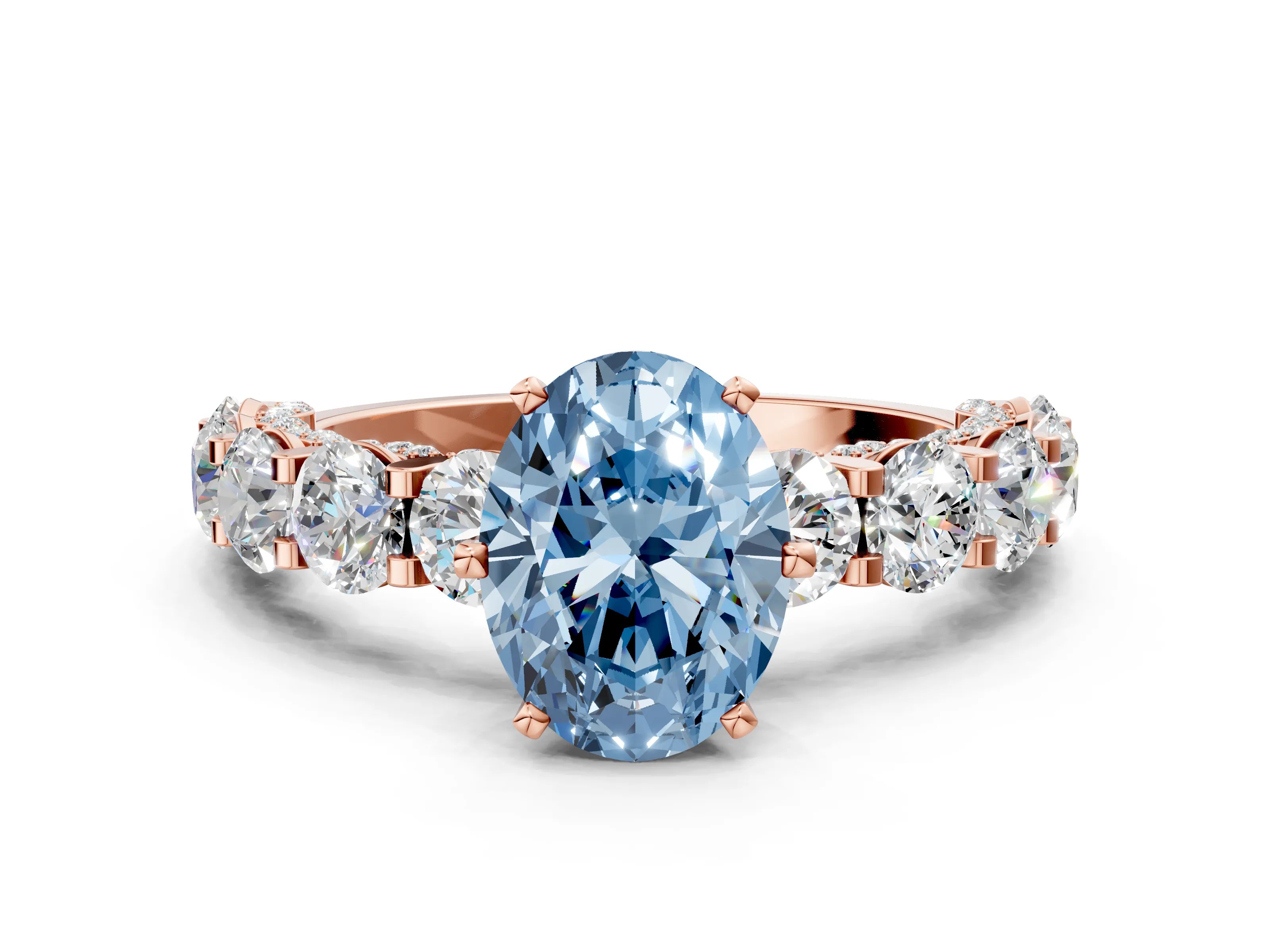 Rose gold Fancy Blue Oval Cut Diamond Side Stone Engagement Ring with Four-Prong Setting_36