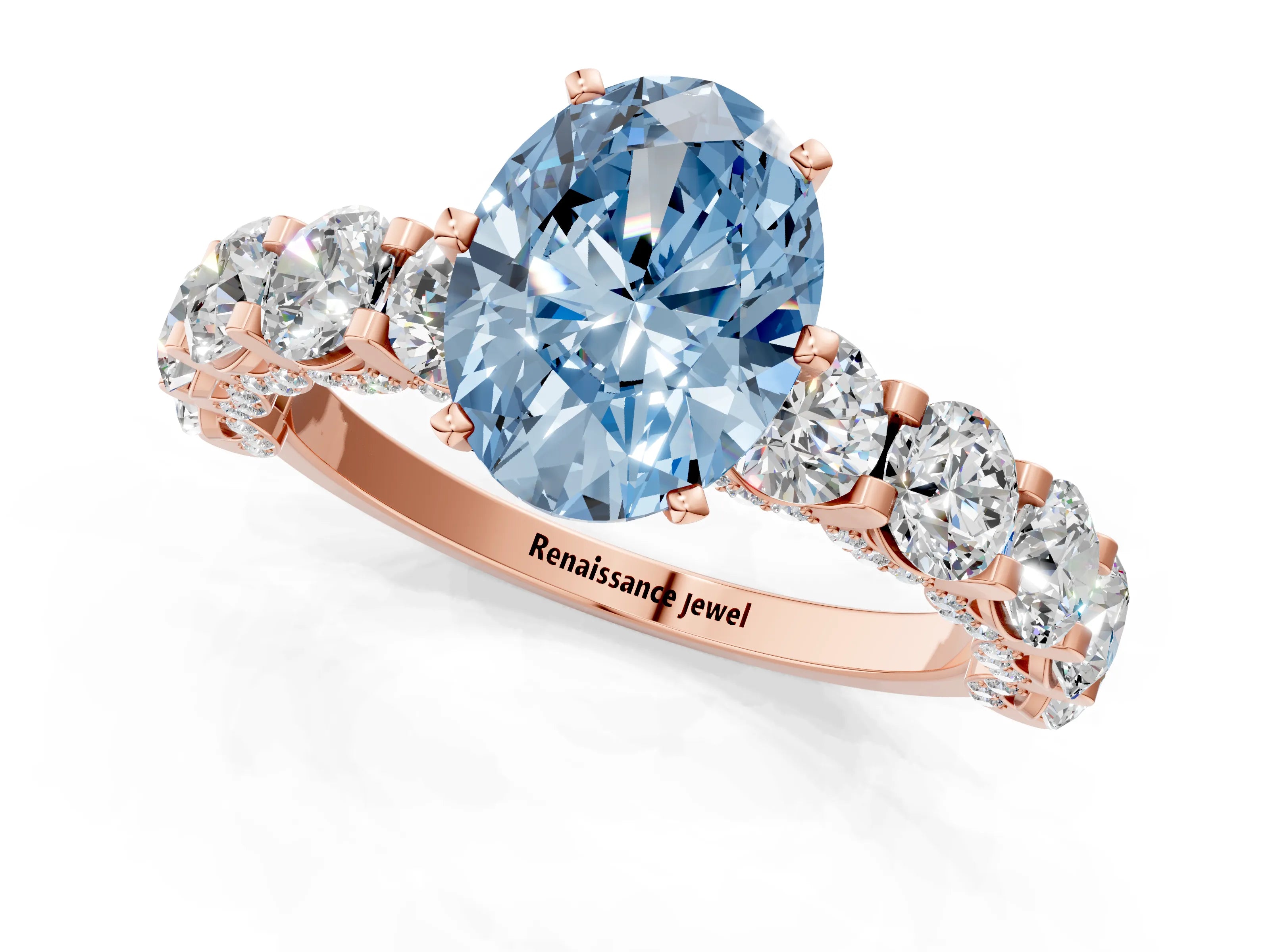 Rose gold Fancy Blue Oval Cut Diamond Side Stone Engagement Ring with Four-Prong Setting_37