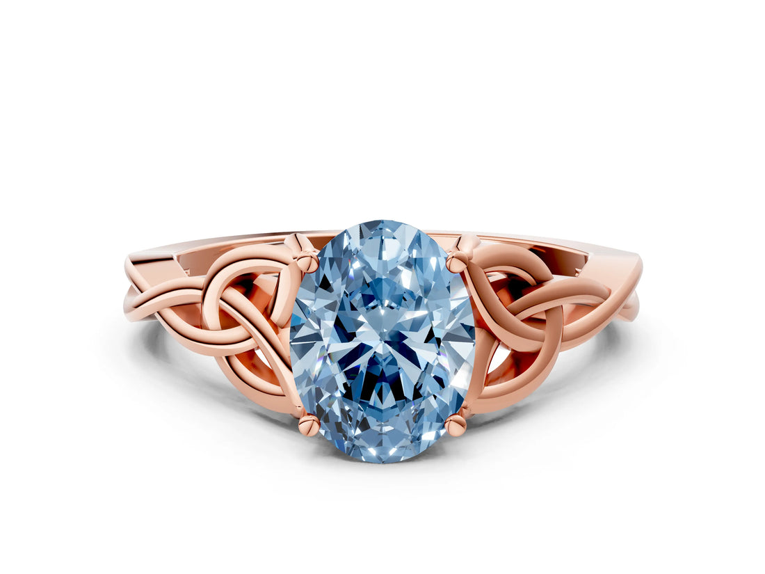 Rose gold Fancy Blue Oval Cut Diamond Solitaire Celtic Knot Ring with Four-Prong Setting_58
