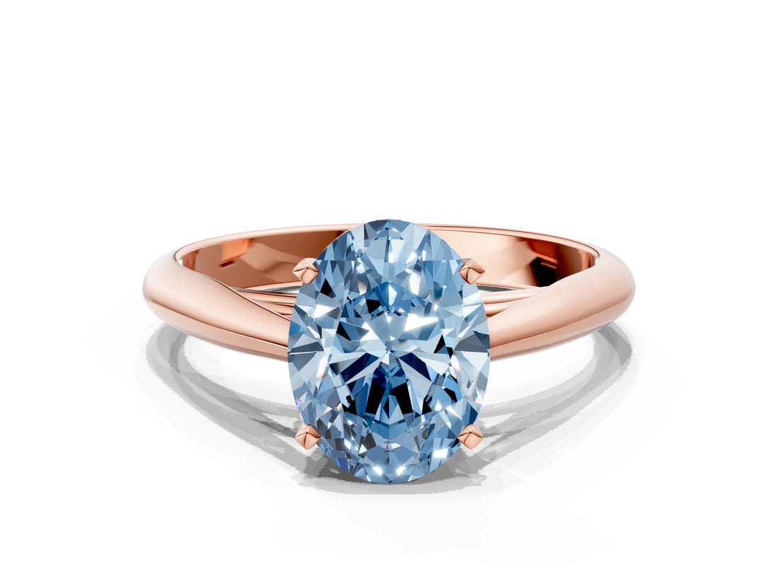 Rose gold Fancy Blue Oval Cut Diamond Solitaire Engagement Ring with Cathedral Setting and Four-Prong Mount_90