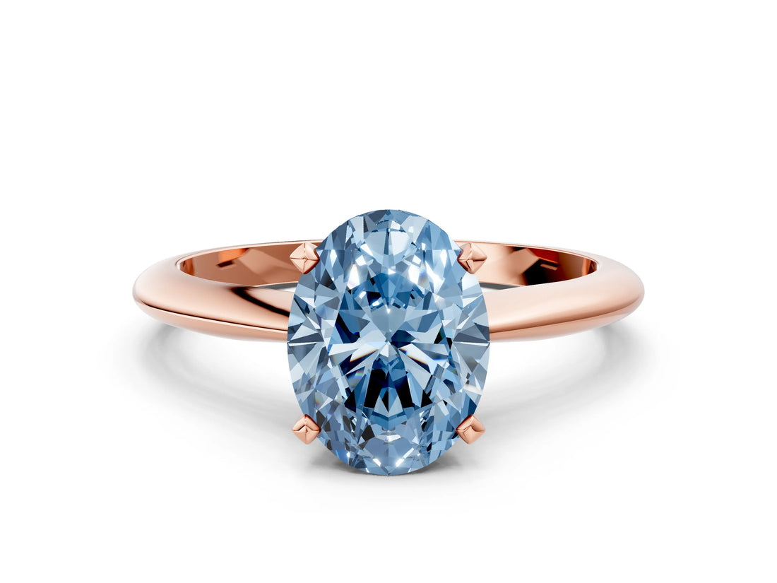 Rose gold Fancy Blue Oval Cut Diamond Solitaire Engagement Ring with Classic Band and Four-Prong Setting_24