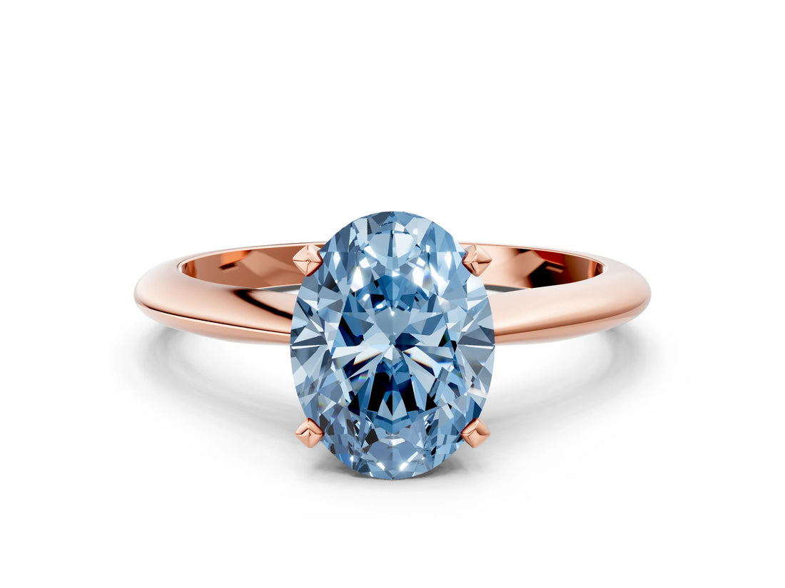 Rose gold Fancy Blue Oval Cut Diamond Solitaire Engagement Ring with Classic Band and Four-Prong Setting_87