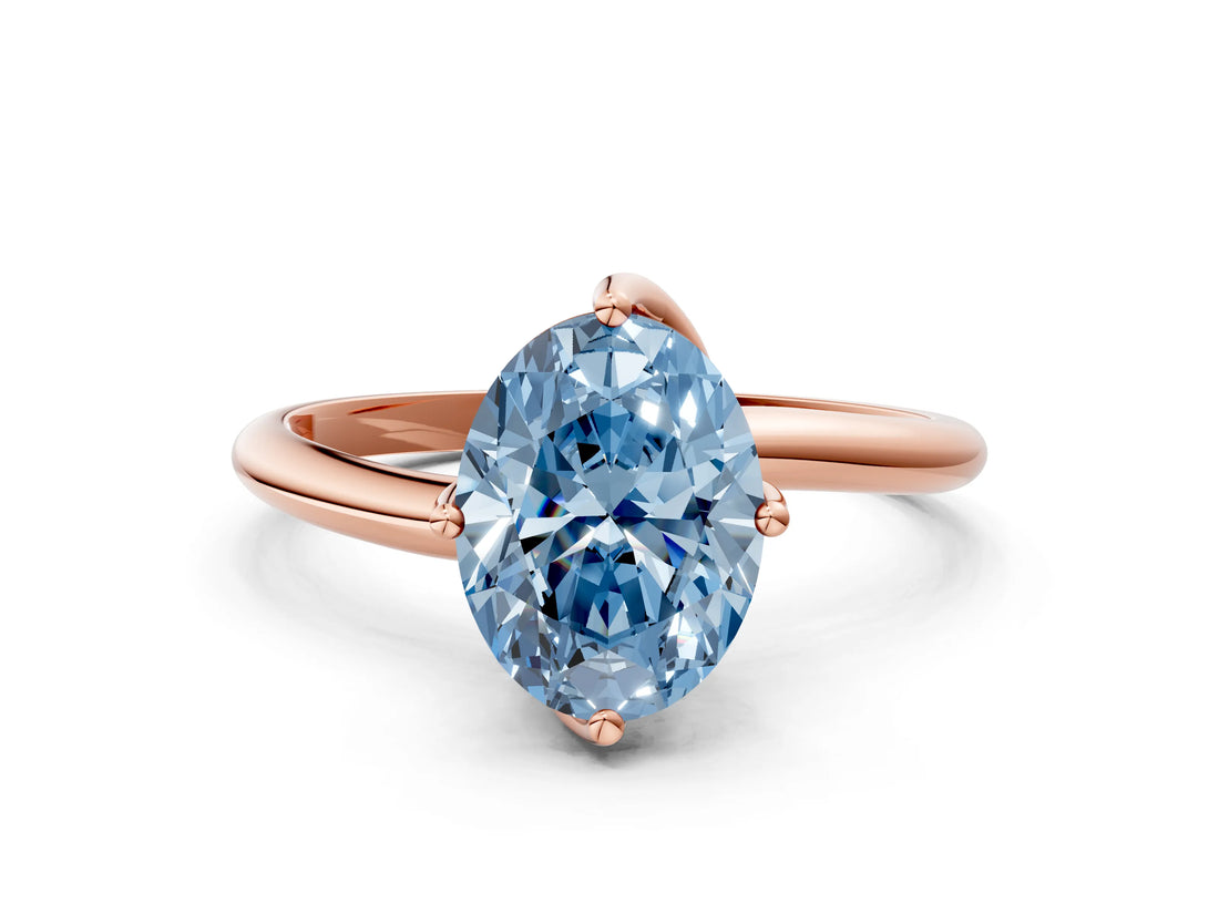 Rose gold Fancy Blue Oval Cut Diamond Solitaire Engagement Ring with Four-Prong Setting and Classic Band_20