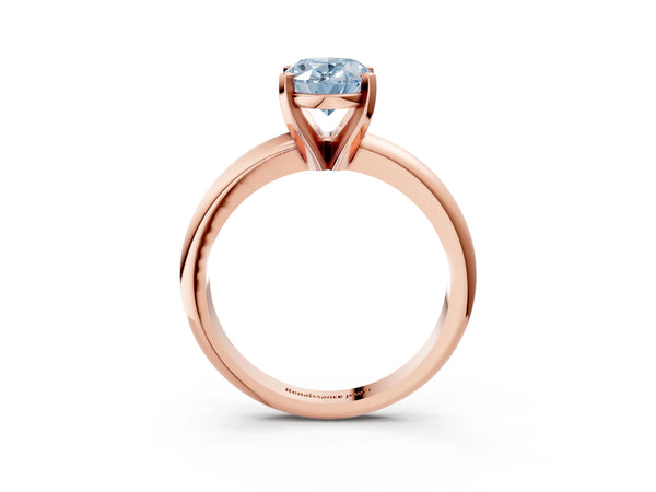Rose gold Fancy Blue Oval Cut Diamond Solitaire Engagement Ring with Round Band and Four-Prong Setting