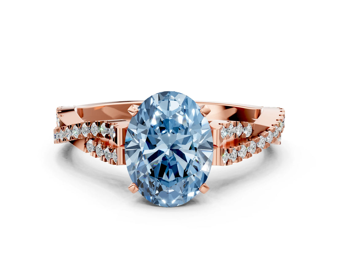 Rose gold Fancy Blue Oval Cut Diamond Solitaire Engagement Ring with Twisted Pavé Band and Four-Prong Setting_44