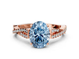 Rose gold Fancy Blue Oval Cut Diamond Solitaire Engagement Ring with Twisted Pavé Band and Four-Prong Setting_44