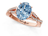 Rose gold Fancy Blue Oval Cut Diamond Solitaire Engagement Ring with Twisted Pavé Band and Four-Prong Setting_45