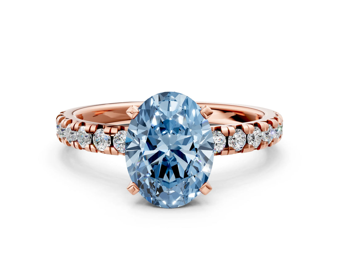 Rose gold Fancy Blue Oval Cut Diamond Solitaire Pavé Engagement Ring with Round Band and Prong Setting_62