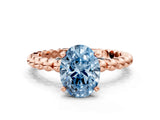 Rose gold Fancy Blue Oval Cut Diamond Solitaire Ring with Beaded Band and Prong Setting_292