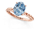 Rose gold Fancy Blue Oval Cut Diamond Solitaire Ring with Beaded Band and Prong Setting_293