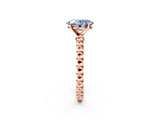 Rose gold Fancy Blue Oval Cut Diamond Solitaire Ring with Beaded Band and Prong Setting_294