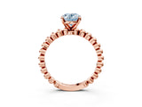 Rose gold Fancy Blue Oval Cut Diamond Solitaire Ring with Beaded Band and Prong Setting_295