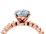 Rose gold Fancy Blue Oval Cut Diamond Solitaire Ring with Beaded Band and Prong Setting_296