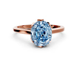 Rose gold Fancy Blue Oval Cut Diamond Solitaire Ring with Flower Prong Setting and Classic Band_38