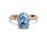 Rose gold Fancy Blue Oval Cut Diamond Solitaire Ring with Four-Prong Setting and Pavé Band_3