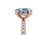 Rose gold Fancy Blue Oval Cut Diamond Solitaire Ring with Four-Prong Setting and Pavé Band_8