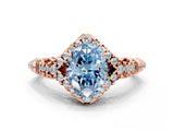 Rose gold Fancy Blue Oval Cut Diamond Solitaire Ring with Hidden Halo and Pavé Band_27