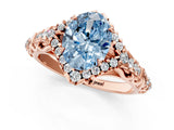 Rose gold Fancy Blue Oval Cut Diamond Solitaire Ring with Hidden Halo and Pavé Band_28