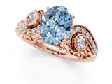 Rose gold Fancy Blue Oval Cut Diamond Solitaire Ring with Milgrain Pavé Band and Four-Prong Setting_174