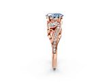 Rose gold Fancy Blue Oval Cut Diamond Solitaire Ring with Milgrain Pavé Band and Four-Prong Setting_175